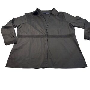 Susan Graver Women Classic Black Button Front Lace Trim Blouse Plus 1X Shirt